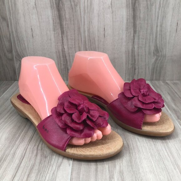 BOC by Born Sandals Womens 8 Kasia Flower Pink Leather Slip On Comfort Shoes - Picture 1 of 12